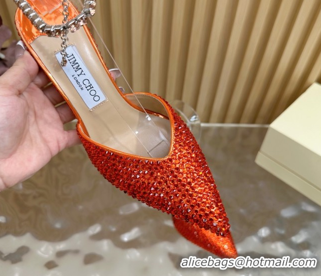 Best Grade Jimmy Choo Saeda 85 Patent Leather Pumps with Crystal Orange 5072204