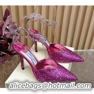 Best Price Jimmy Choo Saeda 85 Patent Leather Pumps with Crystal Rosy 5072205
