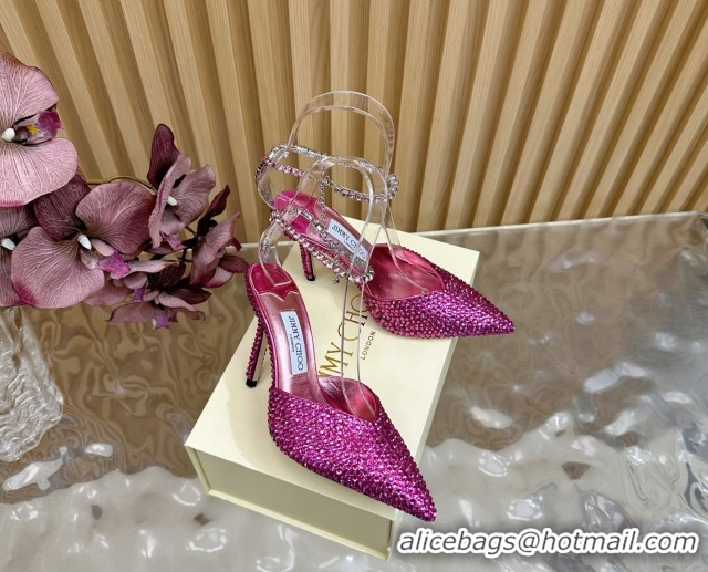 Best Price Jimmy Choo Saeda 85 Patent Leather Pumps with Crystal Rosy 5072205