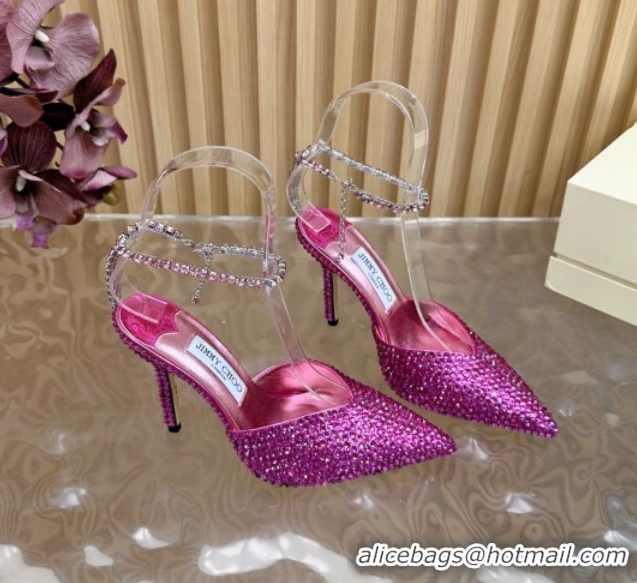 Best Price Jimmy Choo Saeda 85 Patent Leather Pumps with Crystal Rosy 5072205