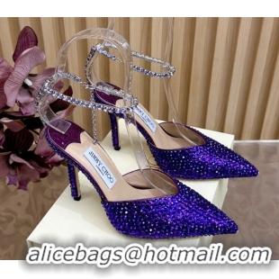 Good Quality Jimmy Choo Saeda 85 Patent Leather Pumps with Crystal Purple 5072206