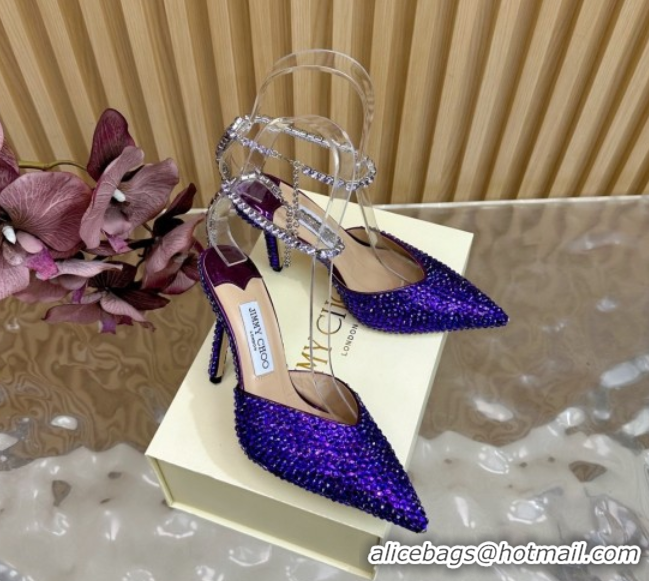 Good Quality Jimmy Choo Saeda 85 Patent Leather Pumps with Crystal Purple 5072206