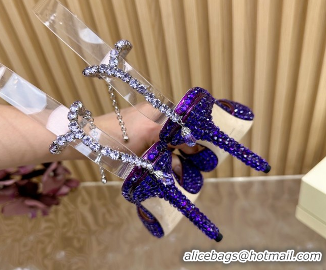 Good Quality Jimmy Choo Saeda 85 Patent Leather Pumps with Crystal Purple 5072206
