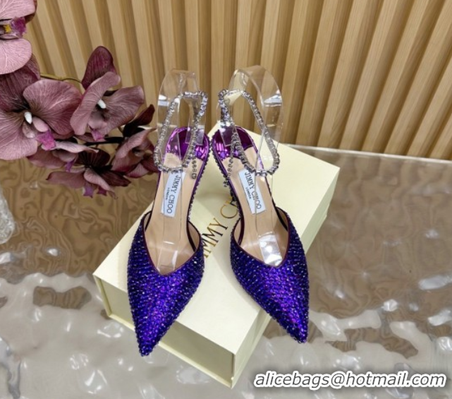 Good Quality Jimmy Choo Saeda 85 Patent Leather Pumps with Crystal Purple 5072206