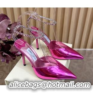 Classic Hot Jimmy Choo Saeda 85 Mirror Patent Leather Pumps Rosy 5072207
