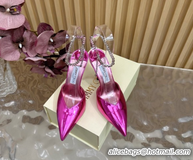 Classic Hot Jimmy Choo Saeda 85 Mirror Patent Leather Pumps Rosy 5072207