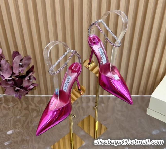 Classic Hot Jimmy Choo Saeda 85 Mirror Patent Leather Pumps Rosy 5072207