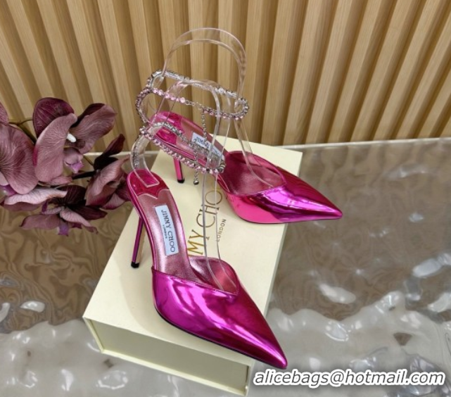Classic Hot Jimmy Choo Saeda 85 Mirror Patent Leather Pumps Rosy 5072207