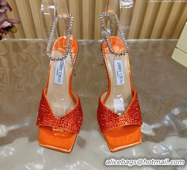 Low Price Jimmy Choo Saeda 85 Patent Leather Sandals with Crystal Orange 5072301