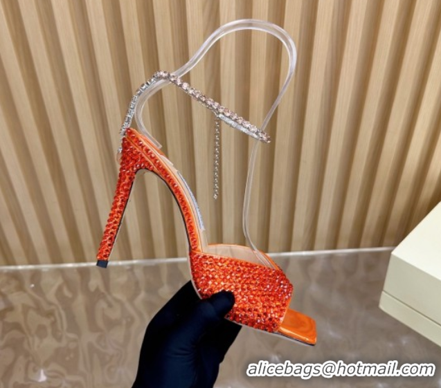 Low Price Jimmy Choo Saeda 85 Patent Leather Sandals with Crystal Orange 5072301
