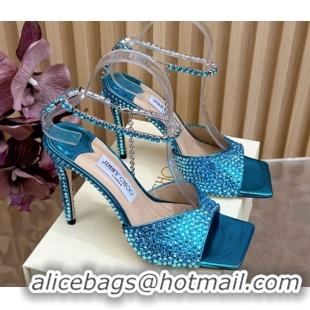 Buy Luxury Jimmy Choo Saeda 85 Patent Leather Sandals with Crystal Blue 5072303