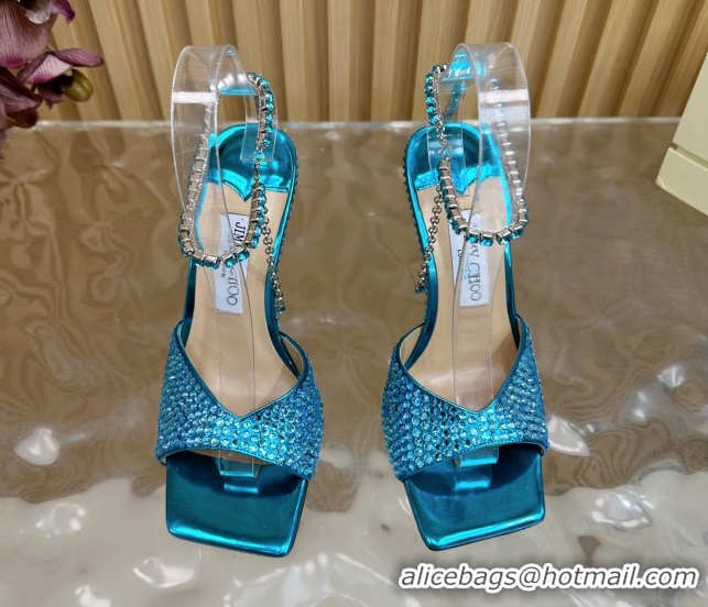 Buy Luxury Jimmy Choo Saeda 85 Patent Leather Sandals with Crystal Blue 5072303