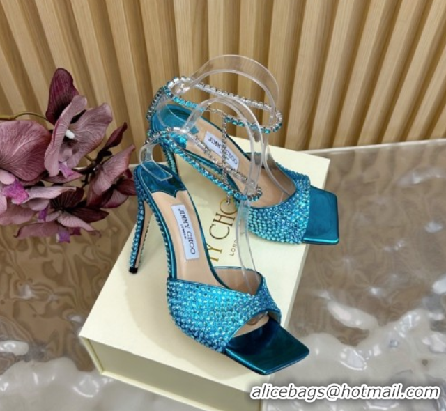 Buy Luxury Jimmy Choo Saeda 85 Patent Leather Sandals with Crystal Blue 5072303