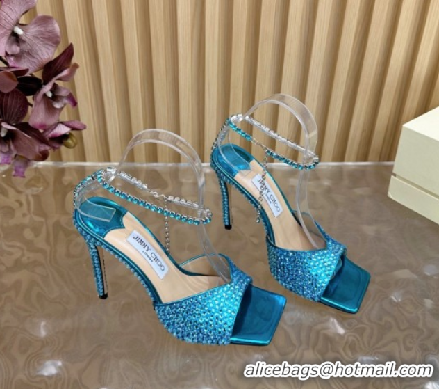 Buy Luxury Jimmy Choo Saeda 85 Patent Leather Sandals with Crystal Blue 5072303