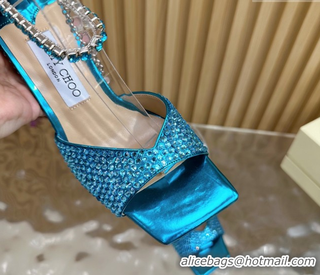 Buy Luxury Jimmy Choo Saeda 85 Patent Leather Sandals with Crystal Blue 5072303