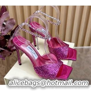 Most Popular Jimmy Choo Saeda 85 Patent Leather Sandals with Crystal Rosy 5072304