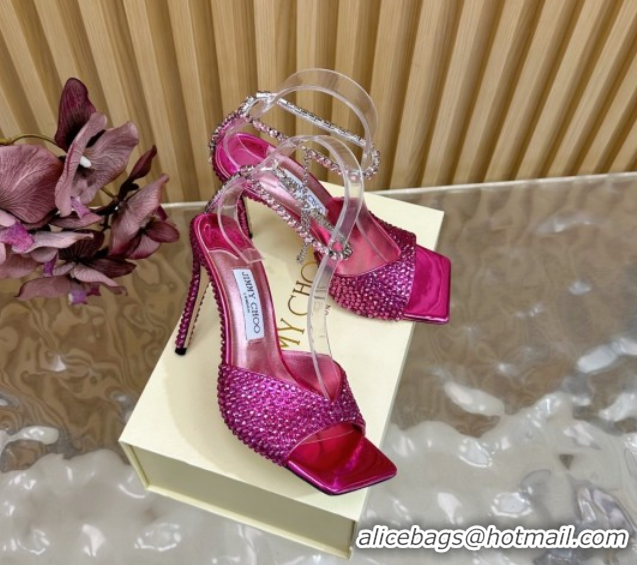 Most Popular Jimmy Choo Saeda 85 Patent Leather Sandals with Crystal Rosy 5072304