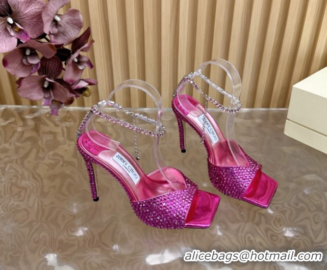 Most Popular Jimmy Choo Saeda 85 Patent Leather Sandals with Crystal Rosy 5072304
