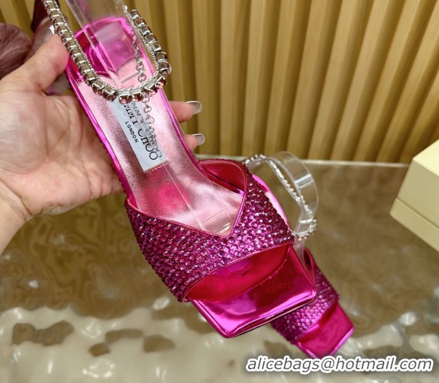 Most Popular Jimmy Choo Saeda 85 Patent Leather Sandals with Crystal Rosy 5072304