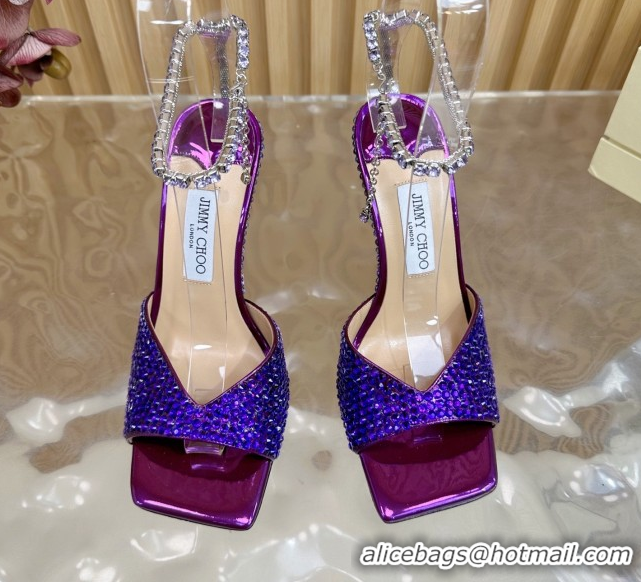 Top Grade Jimmy Choo Saeda 85 Patent Leather Sandals with Crystal Purple 5072305