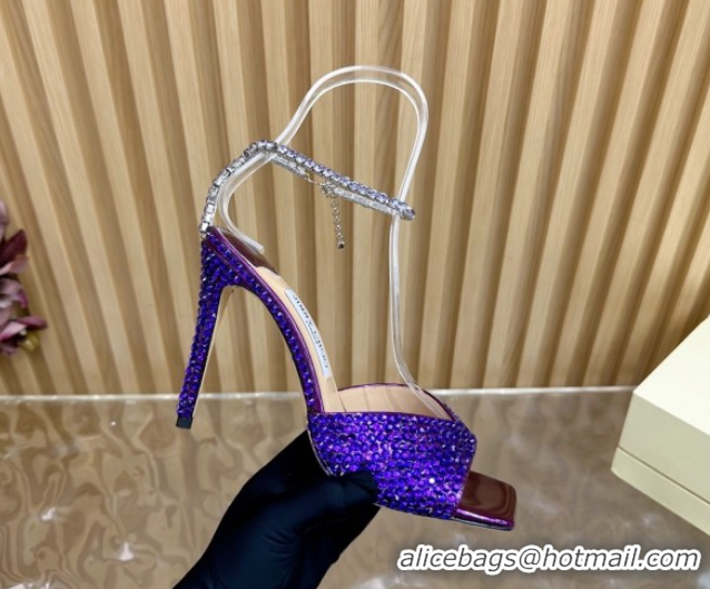 Top Grade Jimmy Choo Saeda 85 Patent Leather Sandals with Crystal Purple 5072305