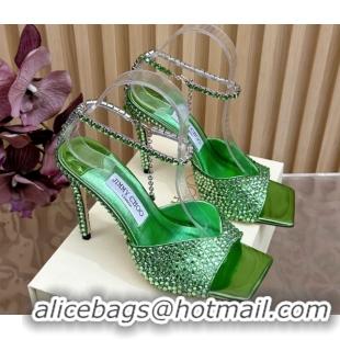 Shop Duplicate Jimmy Choo Saeda 85 Patent Leather Sandals with Crystal Green 5072306