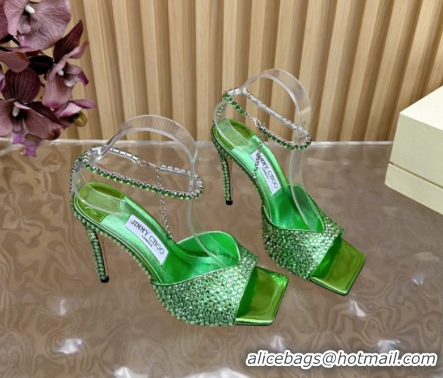 Shop Duplicate Jimmy Choo Saeda 85 Patent Leather Sandals with Crystal Green 5072306