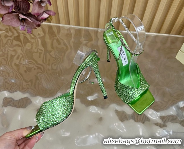 Shop Duplicate Jimmy Choo Saeda 85 Patent Leather Sandals with Crystal Green 5072306