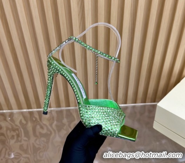 Shop Duplicate Jimmy Choo Saeda 85 Patent Leather Sandals with Crystal Green 5072306
