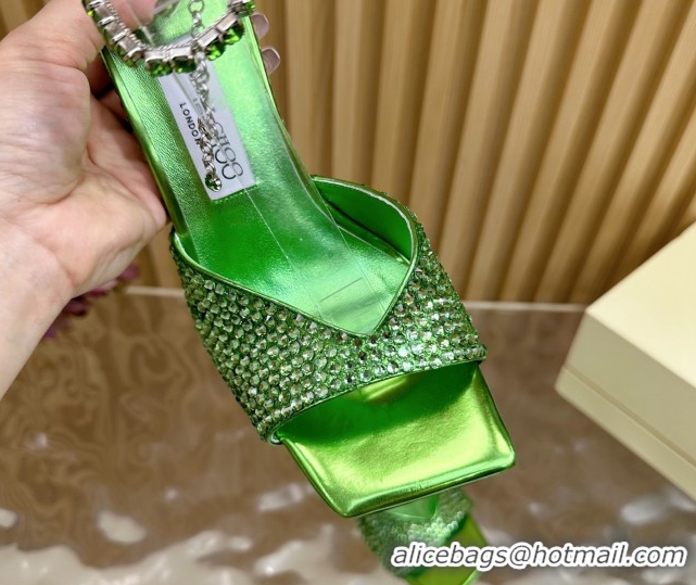 Shop Duplicate Jimmy Choo Saeda 85 Patent Leather Sandals with Crystal Green 5072306