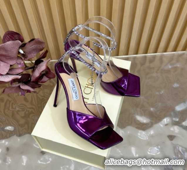 Best Product Jimmy Choo Saeda 85 Mirror Patent Leather Sandals Purple 5072307
