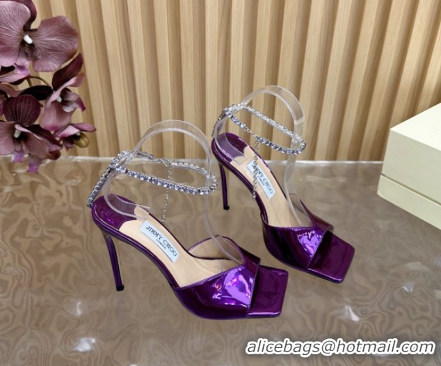 Best Product Jimmy Choo Saeda 85 Mirror Patent Leather Sandals Purple 5072307