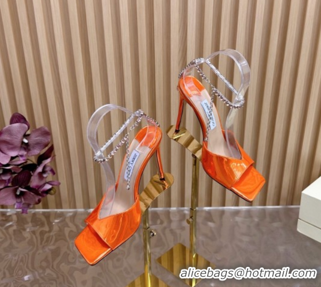 Durable Jimmy Choo Saeda 85 Mirror Patent Leather Sandals Orange 5072309