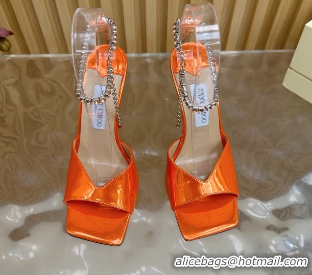 Durable Jimmy Choo Saeda 85 Mirror Patent Leather Sandals Orange 5072309