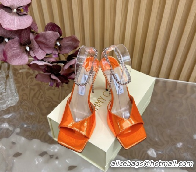 Durable Jimmy Choo Saeda 85 Mirror Patent Leather Sandals Orange 5072309