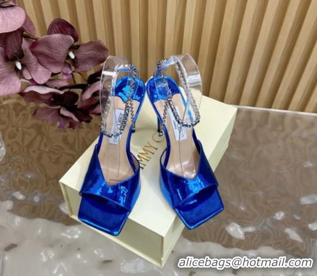 Unique Style Jimmy Choo Saeda 85 Mirror Patent Leather Sandals Blue 5072308