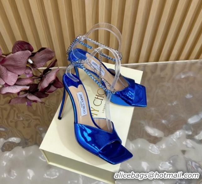 Unique Style Jimmy Choo Saeda 85 Mirror Patent Leather Sandals Blue 5072308