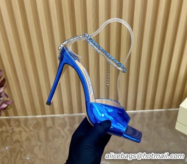 Unique Style Jimmy Choo Saeda 85 Mirror Patent Leather Sandals Blue 5072308