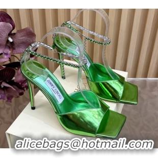 Good Looking Jimmy Choo Saeda 85 Mirror Patent Leather Sandals Green 5072310