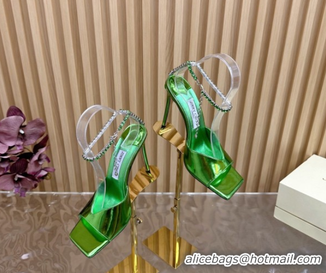 Good Looking Jimmy Choo Saeda 85 Mirror Patent Leather Sandals Green 5072310
