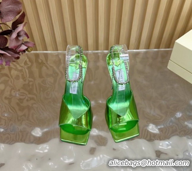 Good Looking Jimmy Choo Saeda 85 Mirror Patent Leather Sandals Green 5072310
