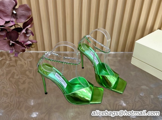 Good Looking Jimmy Choo Saeda 85 Mirror Patent Leather Sandals Green 5072310