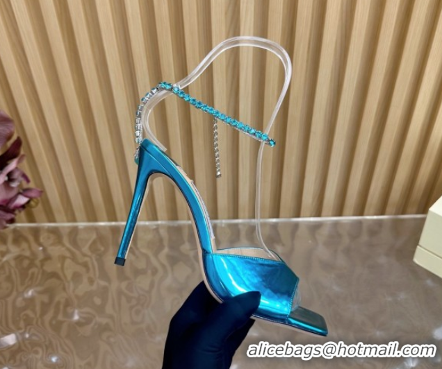 Top Design Jimmy Choo Saeda 85 Mirror Patent Leather Sandals Blue 5072311