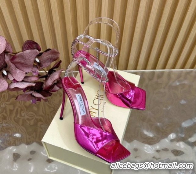 Good Quality Jimmy Choo Saeda 85 Mirror Patent Leather Sandals Rosy 5072312