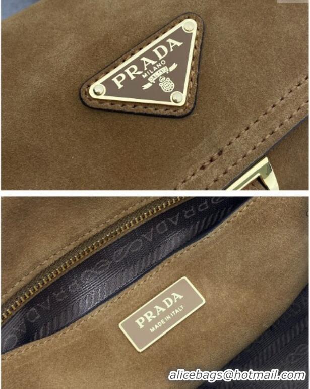 Inexpensive Prada Explore medium suede shoulder bag with flap Cinnamon 1BD394 Brown 2025
