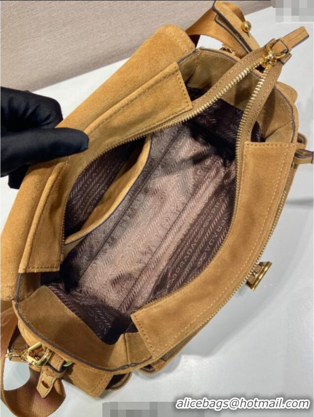 Inexpensive Prada Explore medium suede shoulder bag with flap Cinnamon 1BD394 Brown 2025