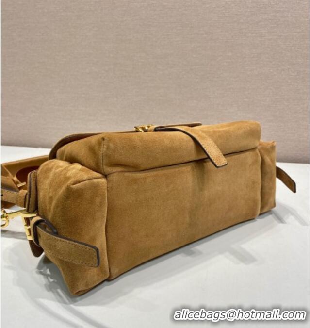 Inexpensive Prada Explore medium suede shoulder bag with flap Cinnamon 1BD394 Brown 2025