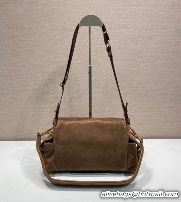 Best Price Prada Explore medium suede shoulder bag with flap 1BD394 Cocoa Brown 2025