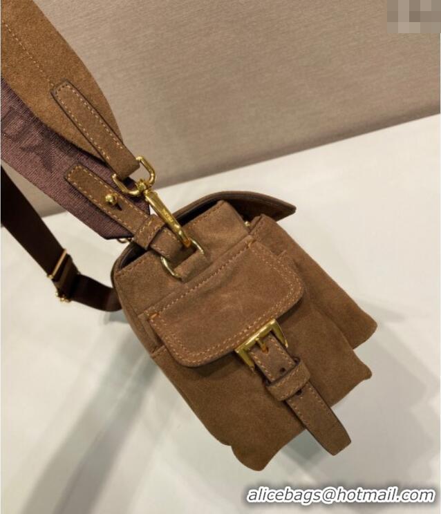 Best Price Prada Explore medium suede shoulder bag with flap 1BD394 Cocoa Brown 2025