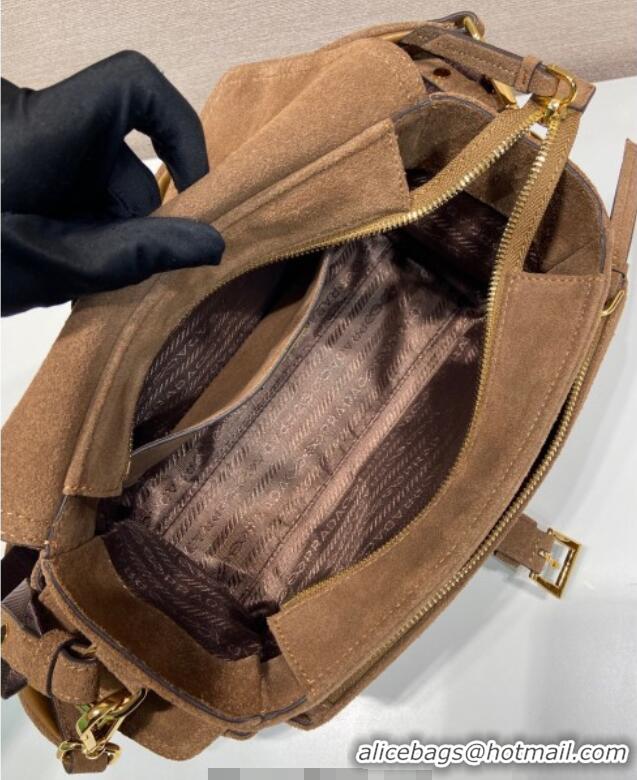 Best Price Prada Explore medium suede shoulder bag with flap 1BD394 Cocoa Brown 2025